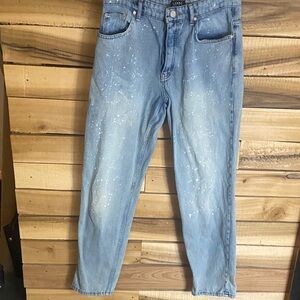 Boohooman Light Blue Jeans taper leg paint splatter size 32x32 (tag 34)